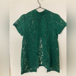 Luminosa Mix Lace Shirt - Antique Green